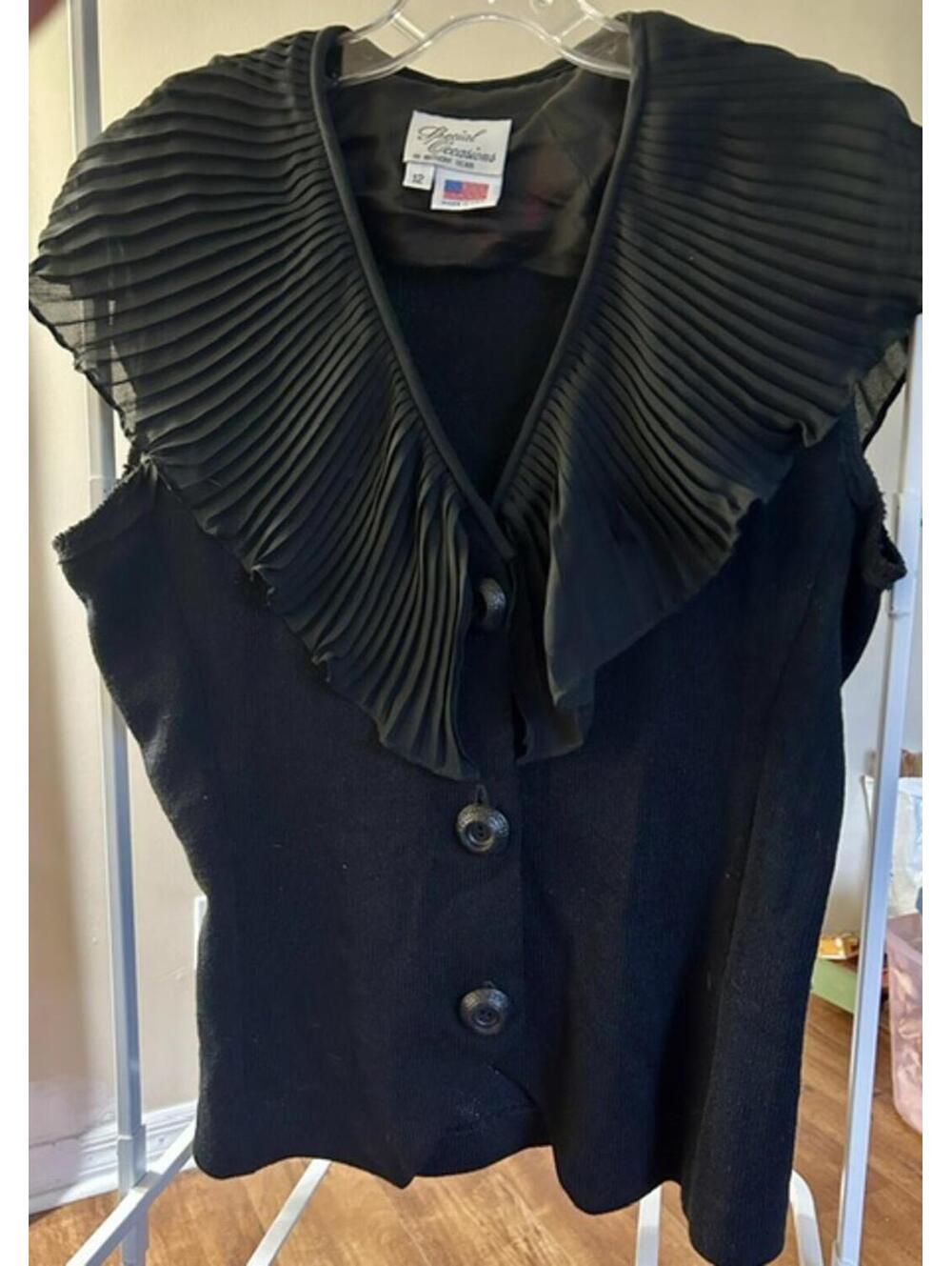 Special Occasions Black Pleated Collar Top Made in USA Sz 12